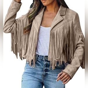 Western Boho Fringe Faux suede jacket.